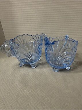 Vintage Cambridge Caprice Creamer and Open Sugar Bowl Set in Moonlight Blue